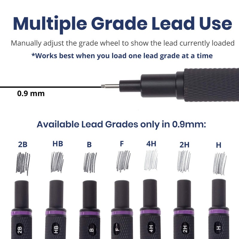 Pacific Arc Chromagraph Metal Mechanical Pencil .9 mm Black Barrel Mechanical Pencil with Built In Lead Pencil Grade Indicator, Lead Pencil Holder for Drafting, Sketching, and Drawing - Image 3